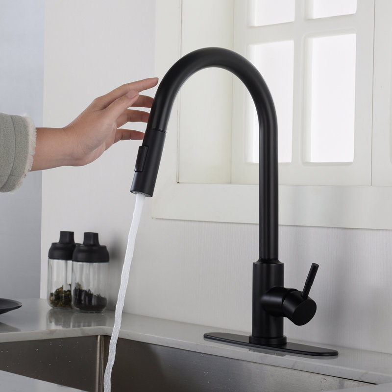 Robinet de cuisine tactile avec douchette extractible, Noir mat