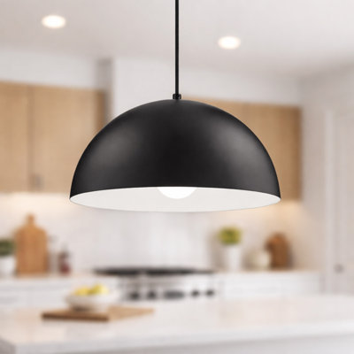 Luminaire suspendu Dome Advantage 16 po avec douille à culot moyen E26 (compatible avec les lampes à DEL) et cordon en tissu à hauteur réglable de 120 po en noir