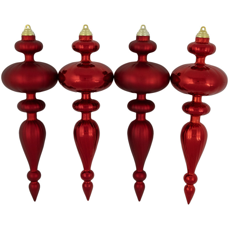 Commercial Size Shatterproof Finial Christmas Ornaments - 14" - Set Of 4, 12" H x 4" W x 4" D, Red
