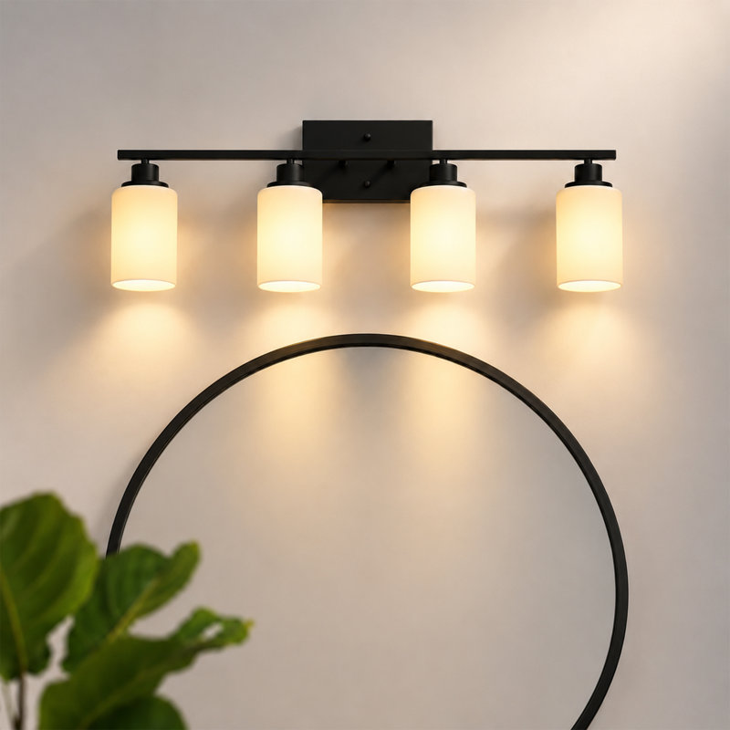 3 - Light Black Armed Sconce, Matte Black, 4, White