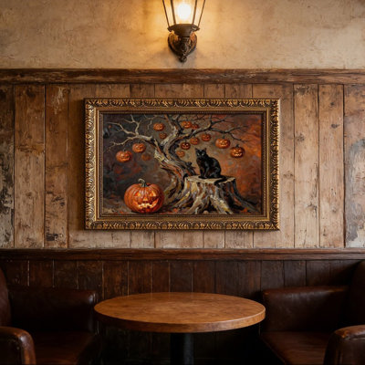 Cadre mural rétro orné d'Halloween chat noir (1) - cadre décoratif doré pour art.