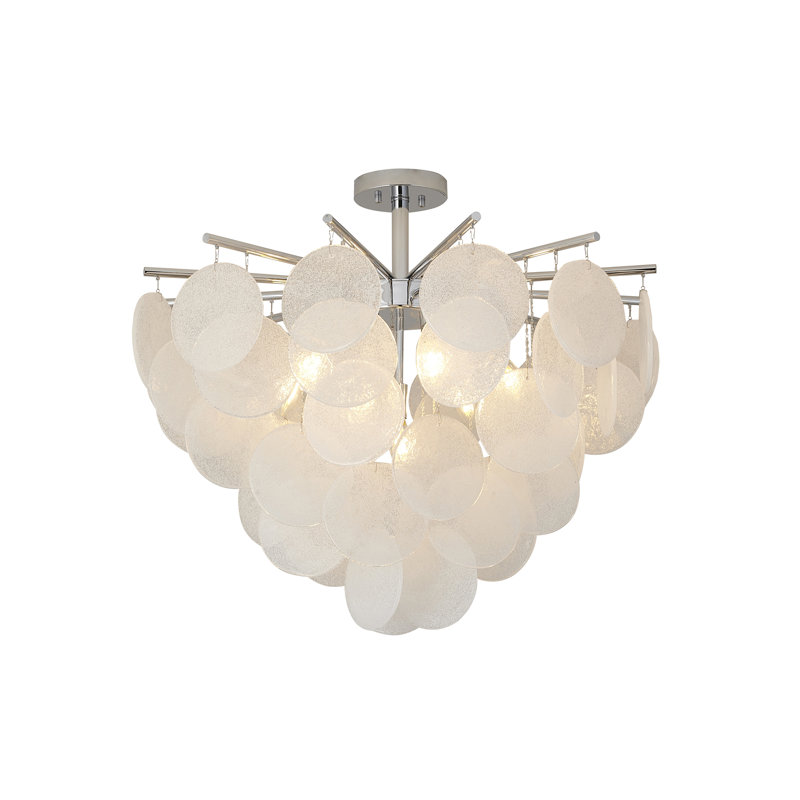 Transitional 7-Light Hanging Glass Chandelier, Chrome