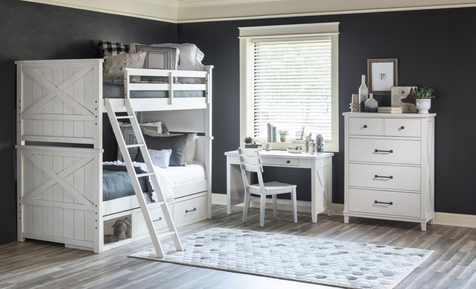 COMPLETE BUNK BED, White, Twin Over Twin