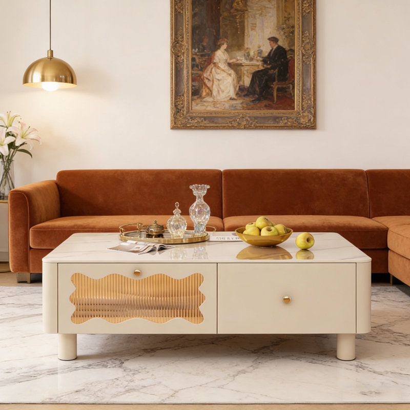 Table basse avec rangement en verre Luxury, H 18,11 po x L 55,11 po x l 23,62 po