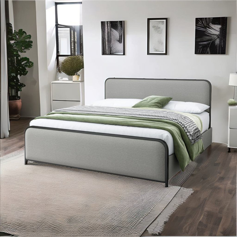 Lit plateforme avec rangement en métal Leksi, gris