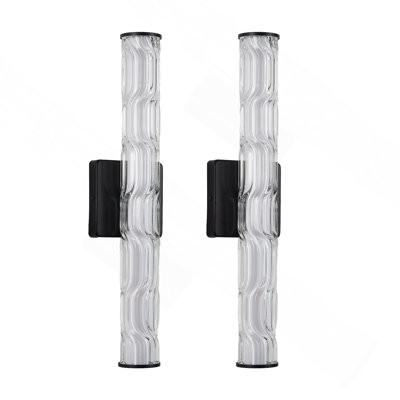 Ensemble de 2 appliques murales de salle de bain 19,7 po noires, applique murale simple moderne, applique en cristal cristal K9, applique murale pour meuble-lavabo, lampe murale pour salon, escalier, couloir