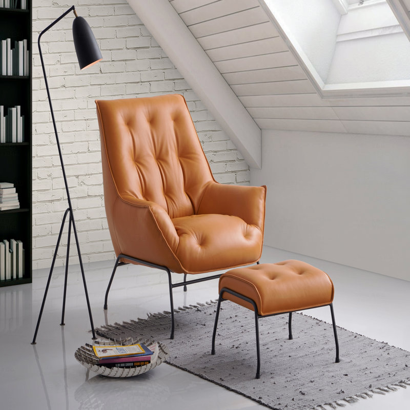 Fauteuil d'appoint et repose-pieds en cuir fleur, Grès