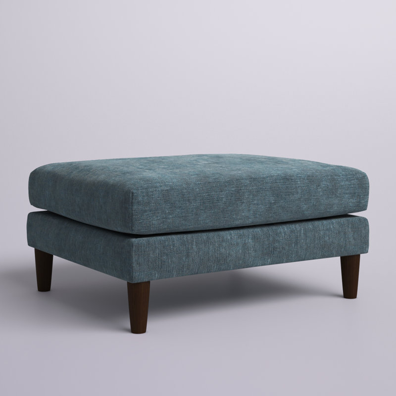 Rio 32 Inch Modular Ottoman, Box Cushion Seat, Wood Legs, Slate Blue Fabric, Blue Polyester Blend
