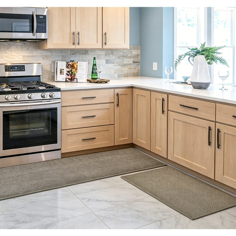 Tapis de cuisine antidérapant lavable avec support en caoutchouc pour lavabo, Beige