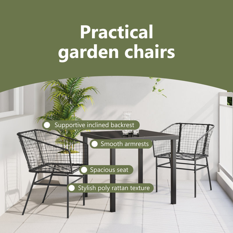  Square 3 - Piece 2 - Person 73Cm L Outdoor Dining Set, Black