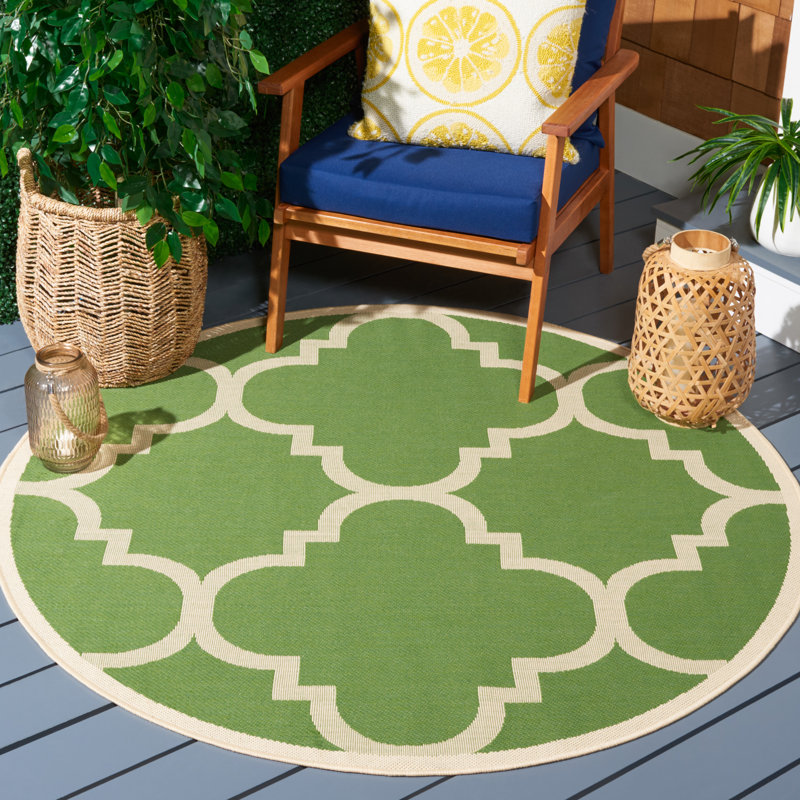 Tapis intérieur / extérieur vert Arneshia, Rond 6 pi 7 po