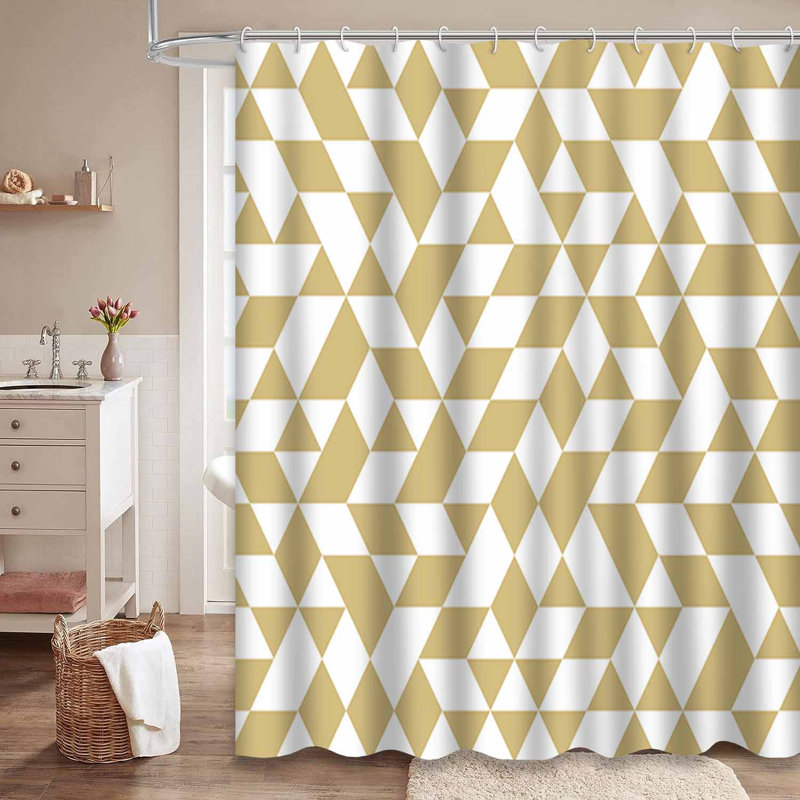 Rideau de douche imperméable à motif de triangles dorés avec 12 crochets, L 72 po x l 84 po