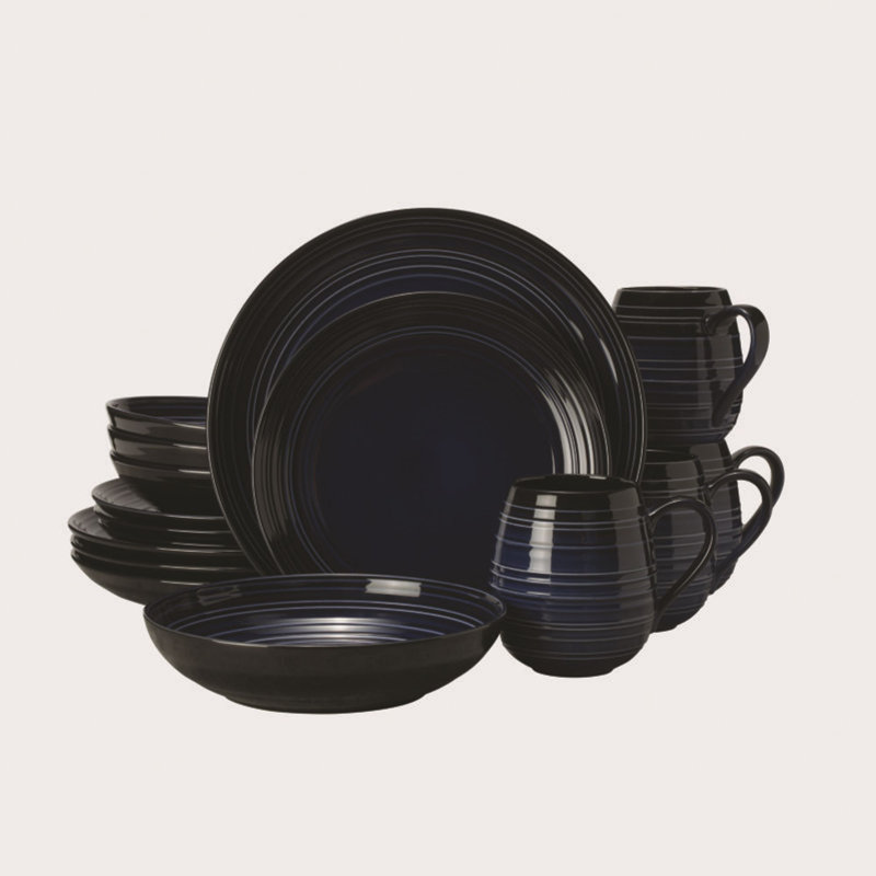 Mikasa Swirl Coupe 16 Piece Dinnerware Set, Service For 4, Ombre Cobalt