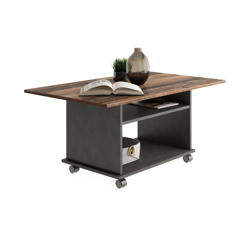 Alessandra Wheel Coffee Table with Storage, Brown