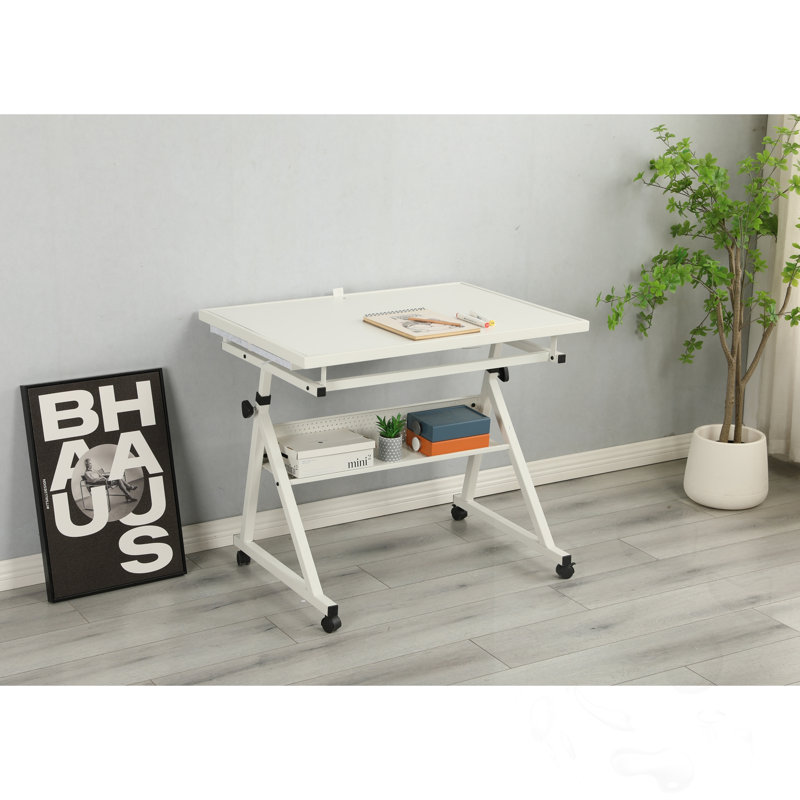 Adjustable Drawing Table with trays, White