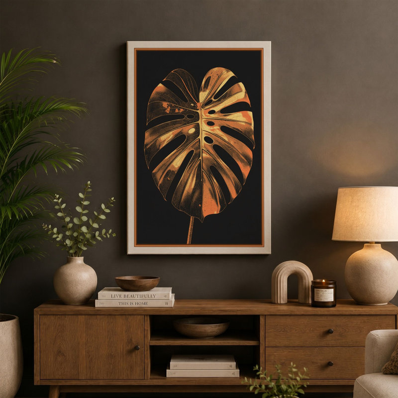 Gilded Monstera Botanical - Wrapped Canvas, 36x24 - 91.4 x 61.0 cm, White Border