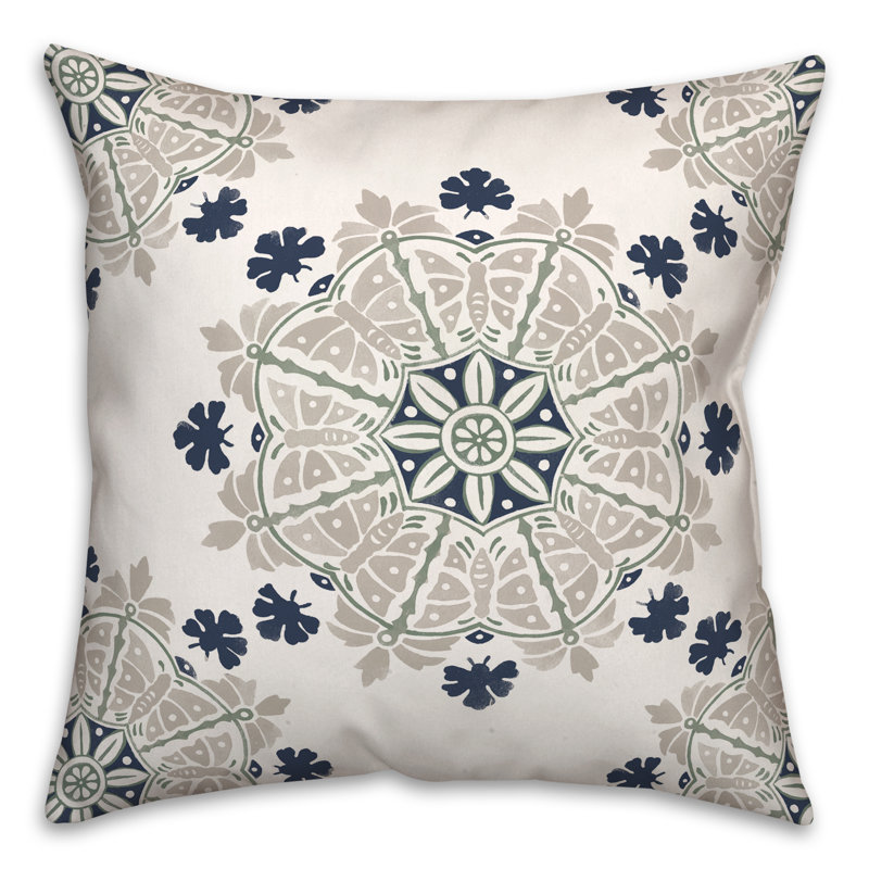 Morrocan Outdoor Reversible Throw Pillow, Beige/Blue