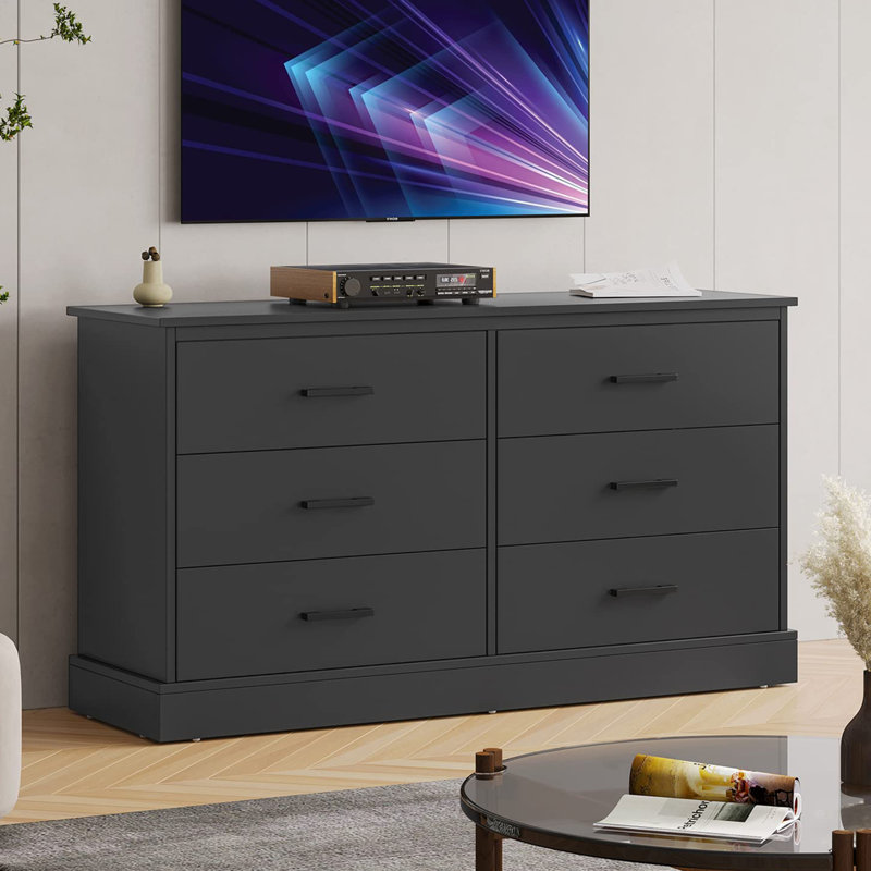 Amiyra Wallburg 6 Drawer 47.3'' W Double Dresser, Black