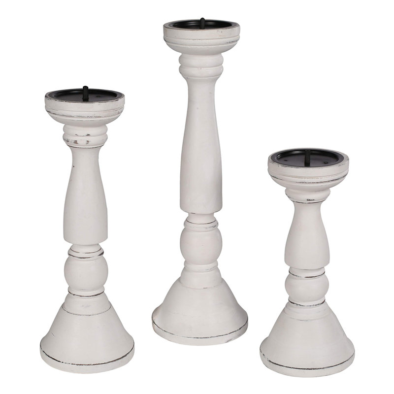 Ensemble de 3 porte-bougies Rustic, Blanc antique