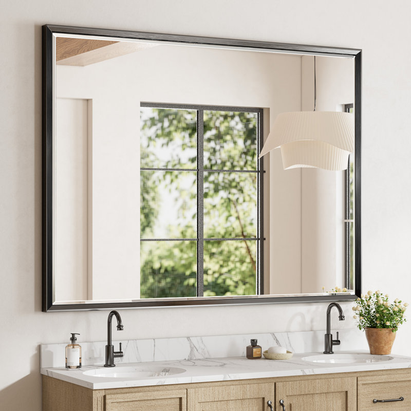 Miroir de salle de bain mural Lohoski, Noir, 36 po x 48 po