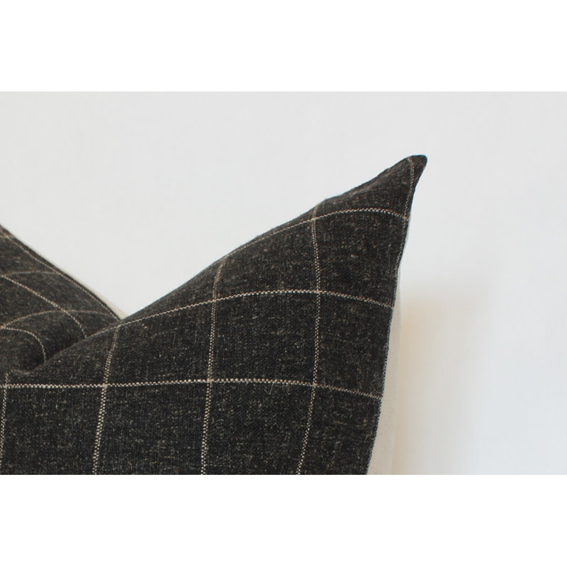 Black Windowpane Pillow Cover, Charcoal Throw Pillow