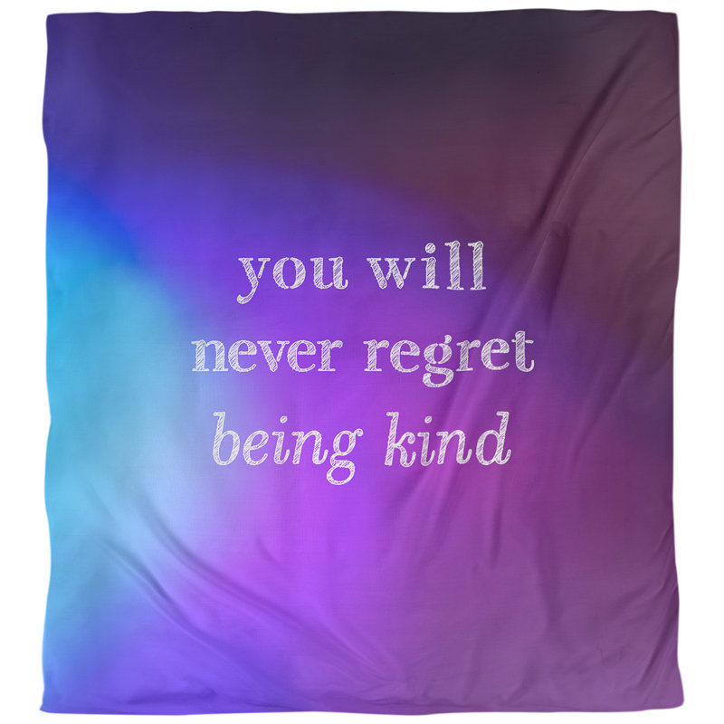 Housse de couette simple be kind quote, Housse de couette pour très grand lit, Bleu / mauve