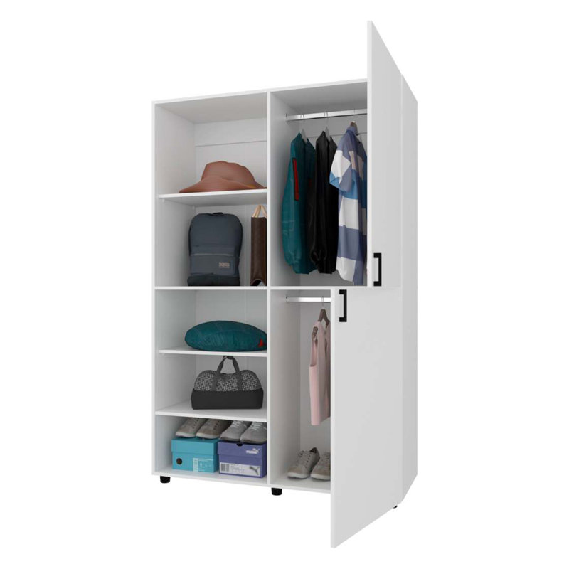 Armoire blanche à 2 portes avec rangement ouvert, Blanc