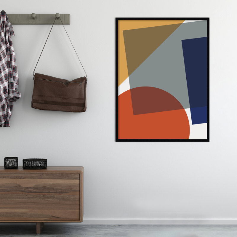 Layered Shapes in Bright Colors - Impression sur cadre photo, H 41 po x l 31 po x P 1 po, Cadre noir