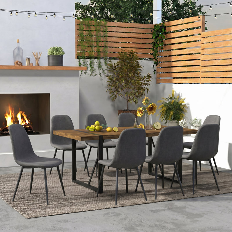 Ensemble de salle à manger 9 pièces en bois avec chaises rembourrées, 9 pièces : table, 8 chaises, Gris foncé
