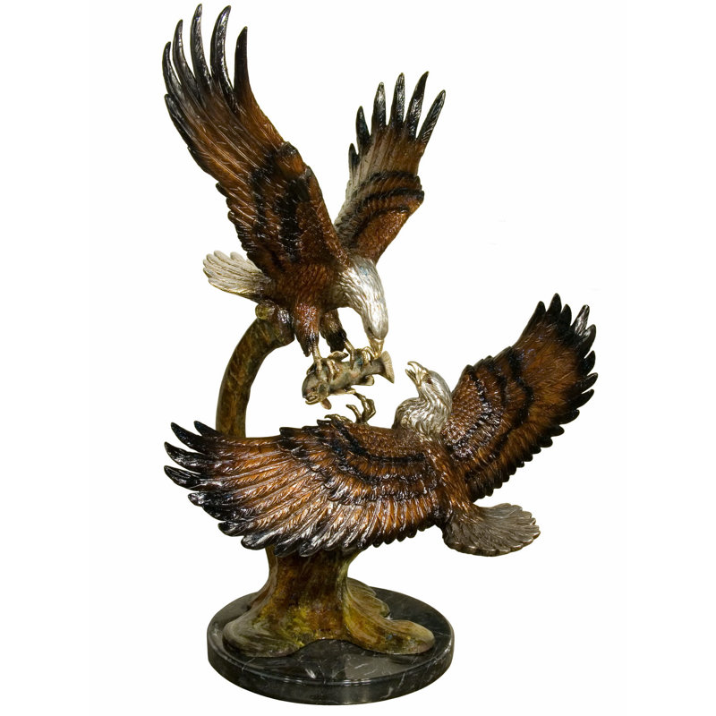 Deux Eagles de bronze avec poisson McWhirter