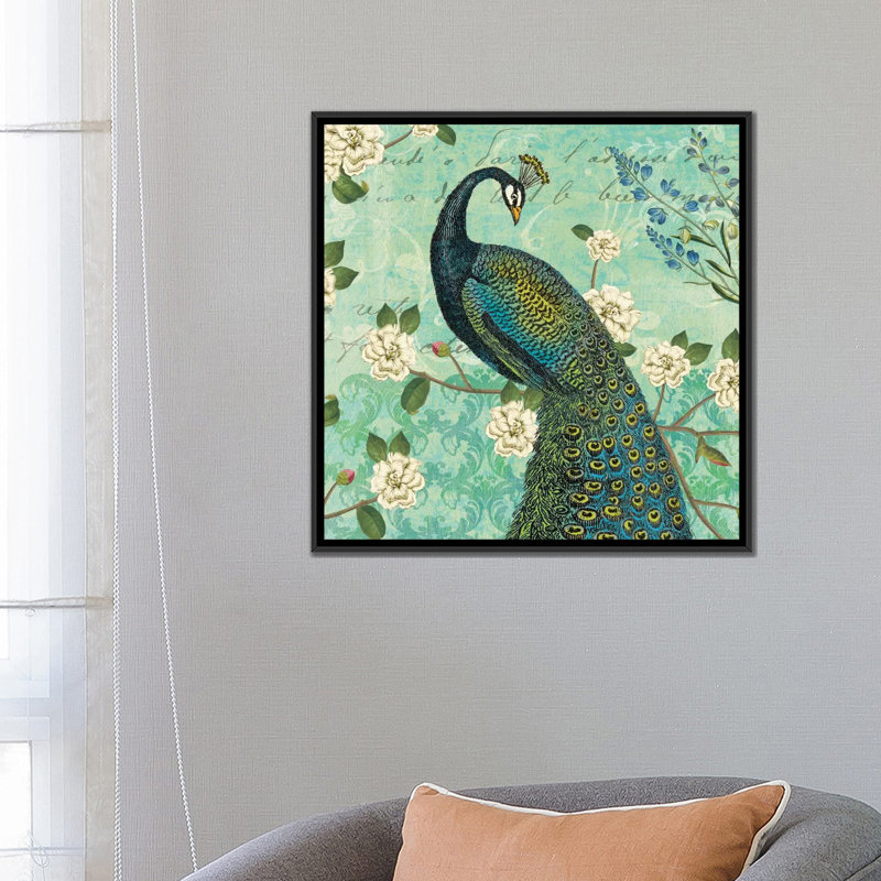 Peacock Arbor VI, impression sur toile tendue, H 26 po x l 26 po x P 1,5 po, Toile encadrée noire, Pas de tapis
