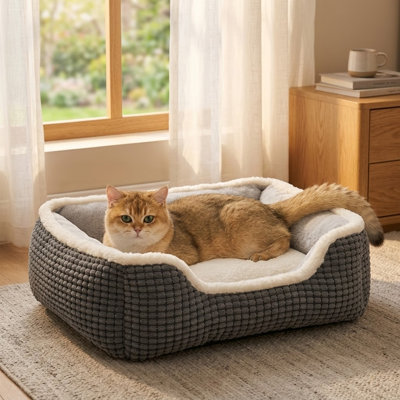 Lit de luxe pour chat et chien carré, lit pour animal de compagnie doux et lavable avec base antidérapante et résistante à l'eau, parfait pour les petits chiens d'intérieur, les chats, les chatons et les chiots