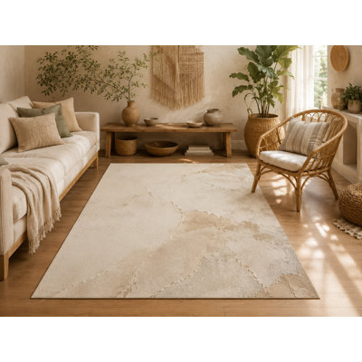 "Ultra Lightweight" 5'x7' Natural Stone Texture Area Rug, Soft Low Pile Indoor Rug with Non-Slip Silicone Backing for Living Room, Bedroom, Dining Room, Office, Cream