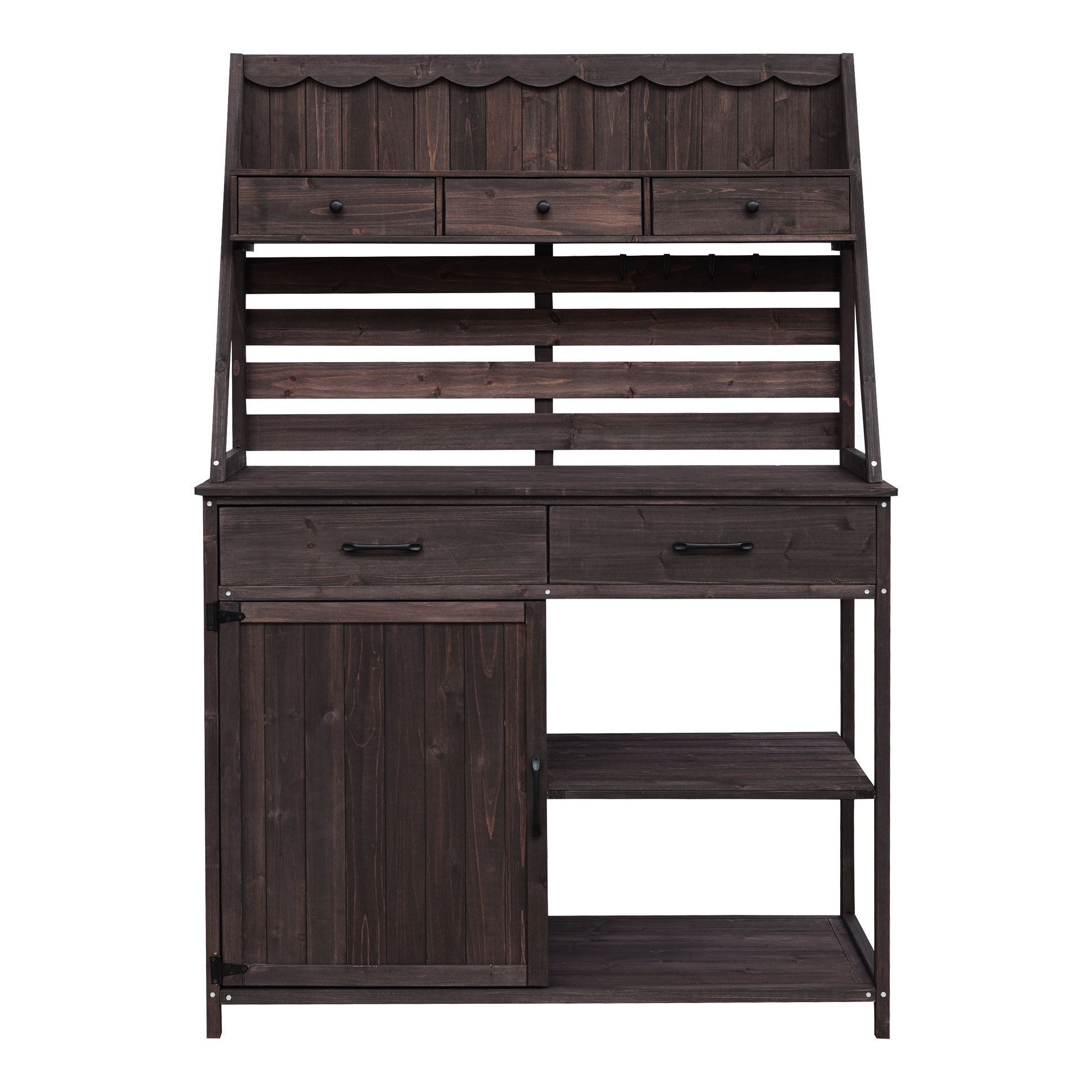 PlywoodPath Fir Wood Potting Bench With 5 Drawers, Slatted Backboard ...