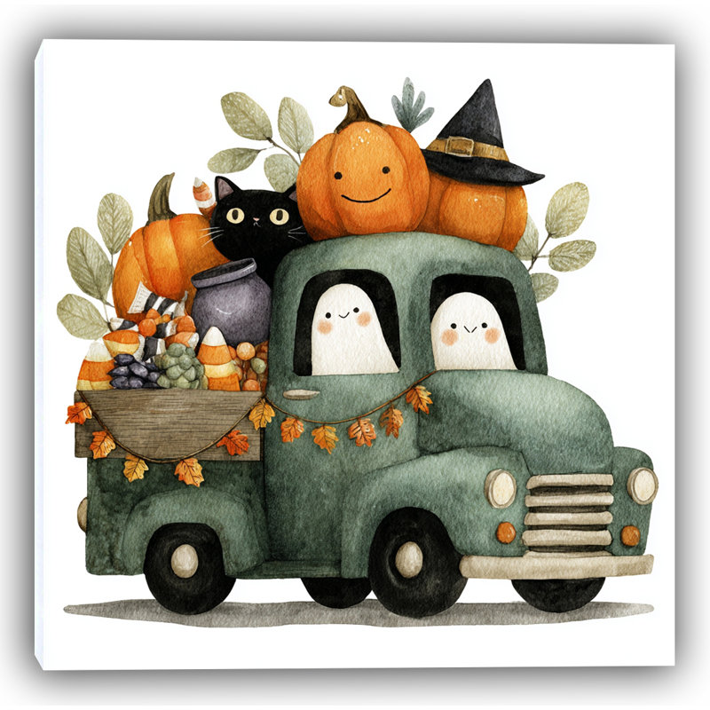 «Halloween Ghost and Cat», art mural sur toile tendue, H 30 po x l 30 po