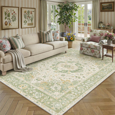 Tapis persan rétro Velora avec lavable à la machine et antidérapant