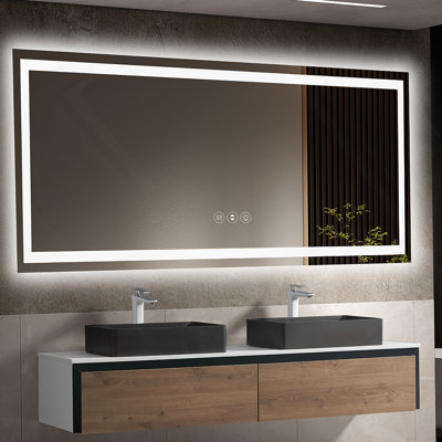 Miroir de salle de bain 84 po x 40 po à DEL sans cadre, miroir intelligent