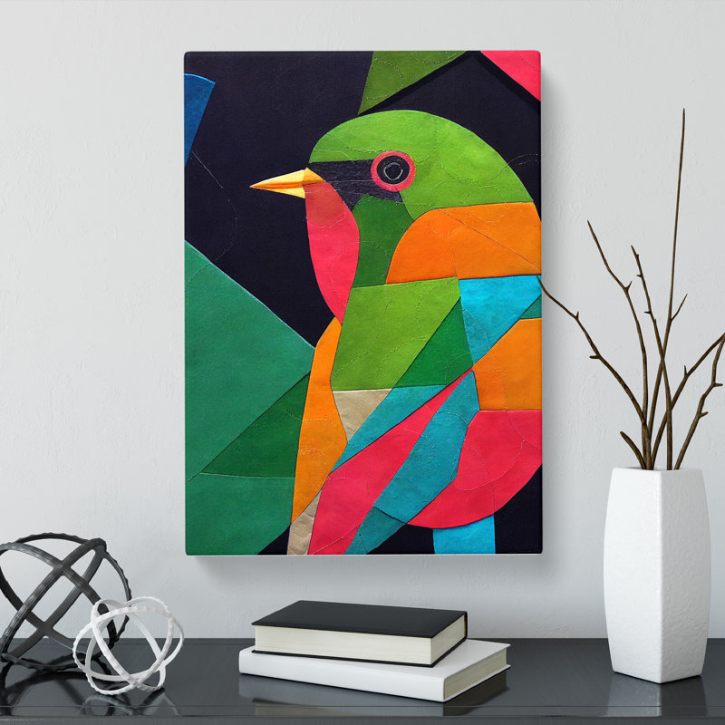 Belltown Robin Bird Painting Patchwork - Wrapped Canvas Print, 50cm H x 35cm W