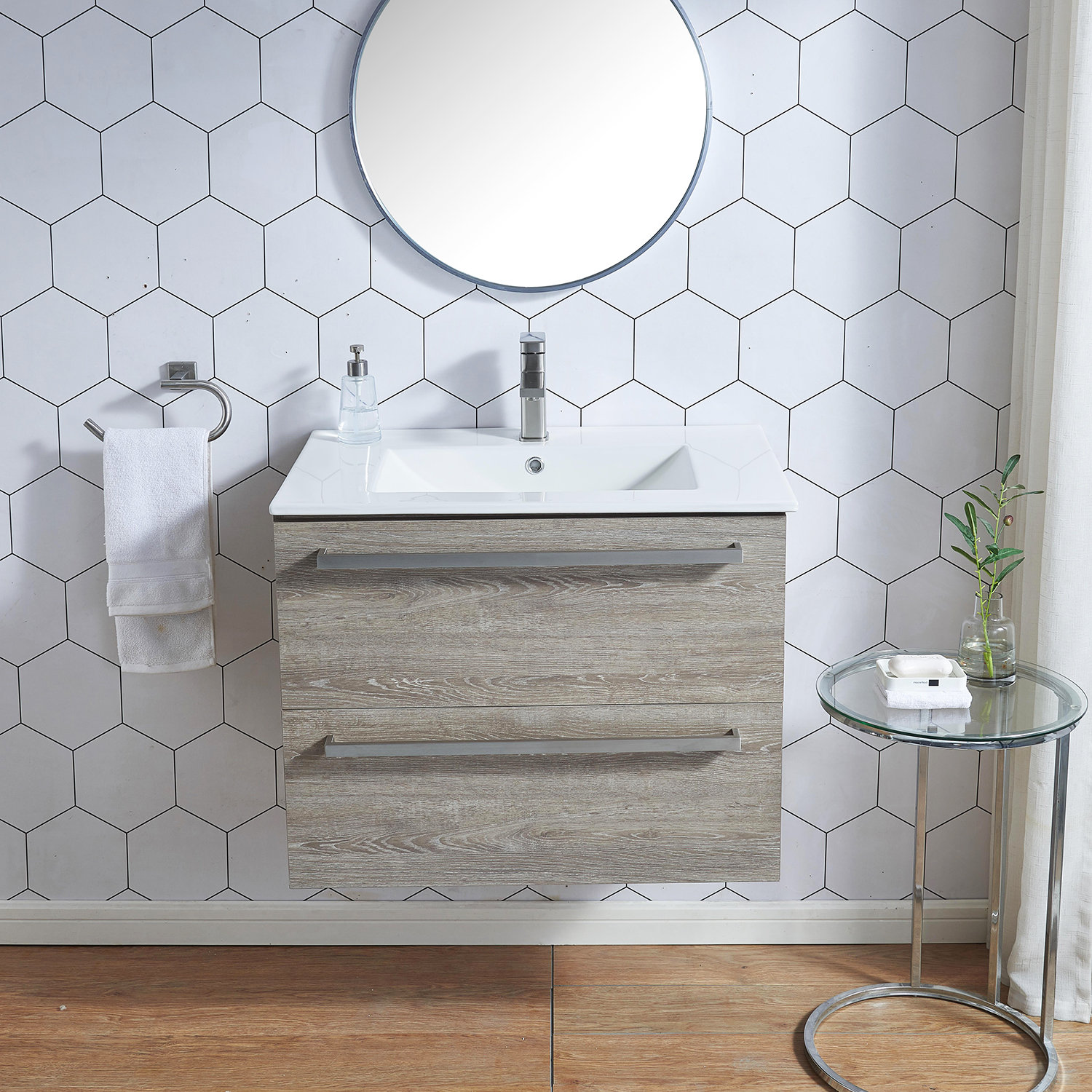 Ivy Bronx Frawley 30'' Grey Wood Grain Modern Wall Mounted Single ...