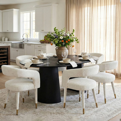 46"-83" Modern Extendable Dining Table Set With Upholstered Chairs, Round To Oval Pedestal Dining Set For 4–8 People