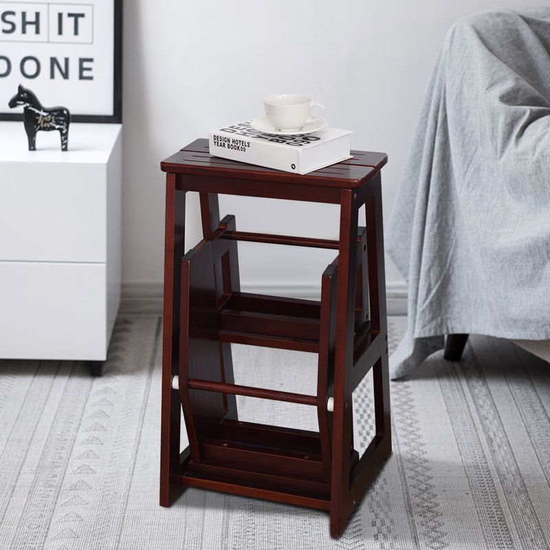 3 - Step Wood Step Stool, Dark Brown