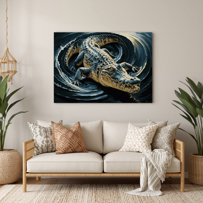 Faune, crocodile du Nil, art mural en métal gris, H 20 po x l 30 po