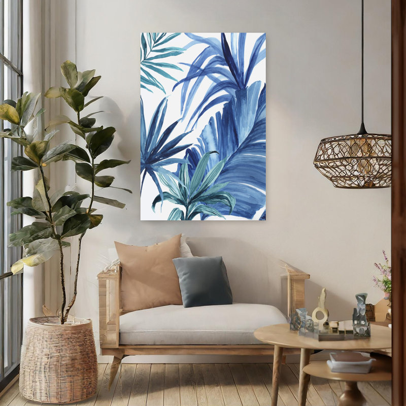 Tropique bleu I abstrait nature, art tropical, H 48 po x l 32 po