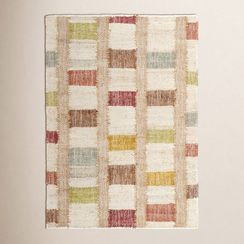 Tapis multicolore en jute tissé à la main Mosaic, Rectangle 9 pi 6 po x 13 pi 6 po
