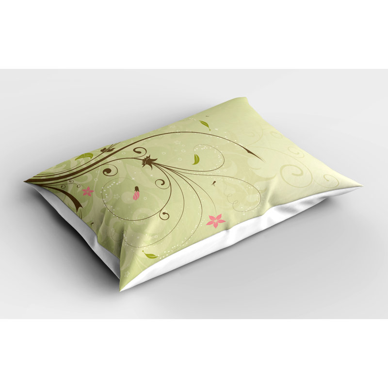 Pale Green and Brown Floral Microfiber Pillow Sham Set