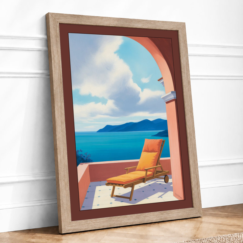 Mediterranean Terrace Coastal - Framed Print, A2 - 59.4 x 42.0 cm, Oak