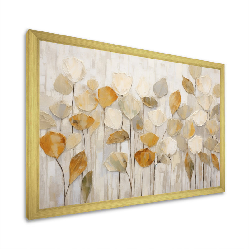 «Beige Botanical Impressions II - Abstract Botanicals», art mural, Impression encadrée, H 24 po x l 32 po, Doré