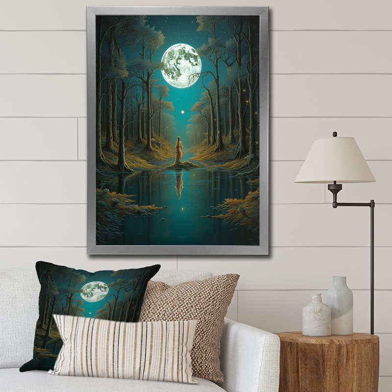 «Solitude Full Moon Wandering Endless Forest», reproduction d'art sur toile, Cadre photo argenté, H 20 po x l 12 po x P 1 po