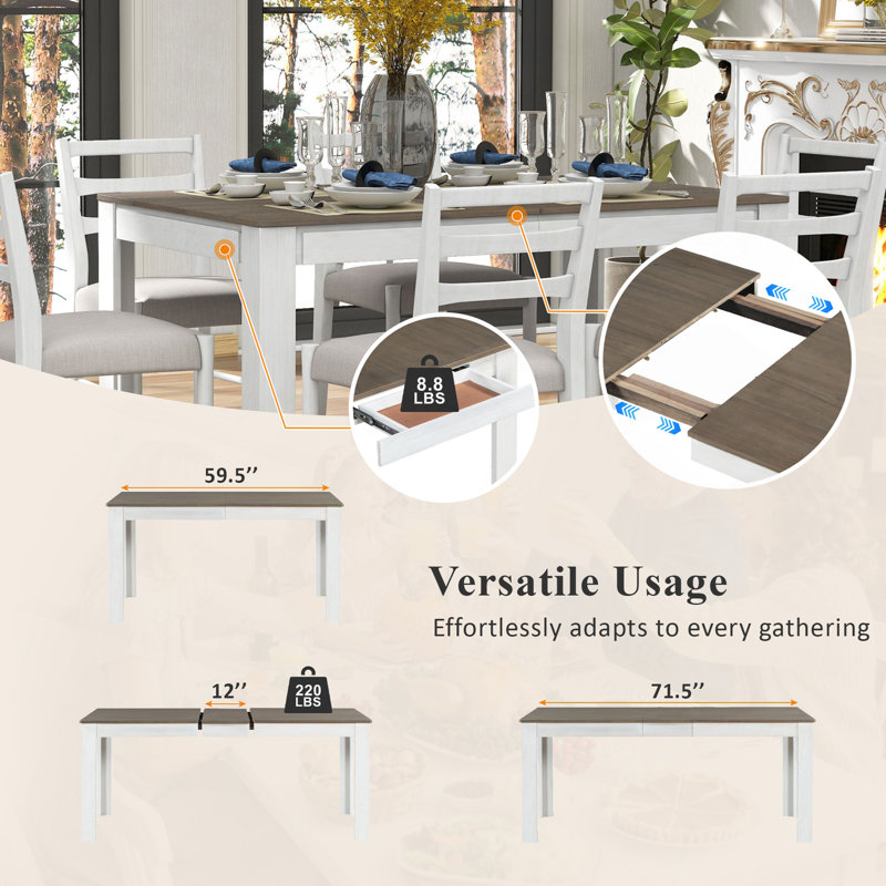 Ensemble de table de salle à manger en bois 7 pièces Farmhouse, Brown/White, Beige