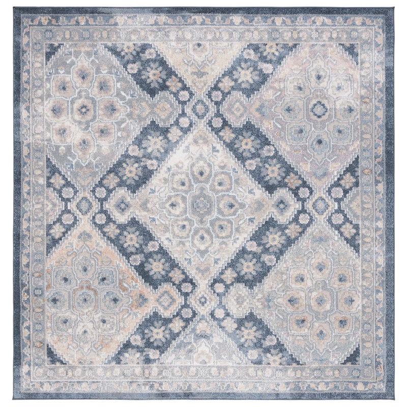 Hulse 220 Area Rug In Grey / Navy, Square 6'7"